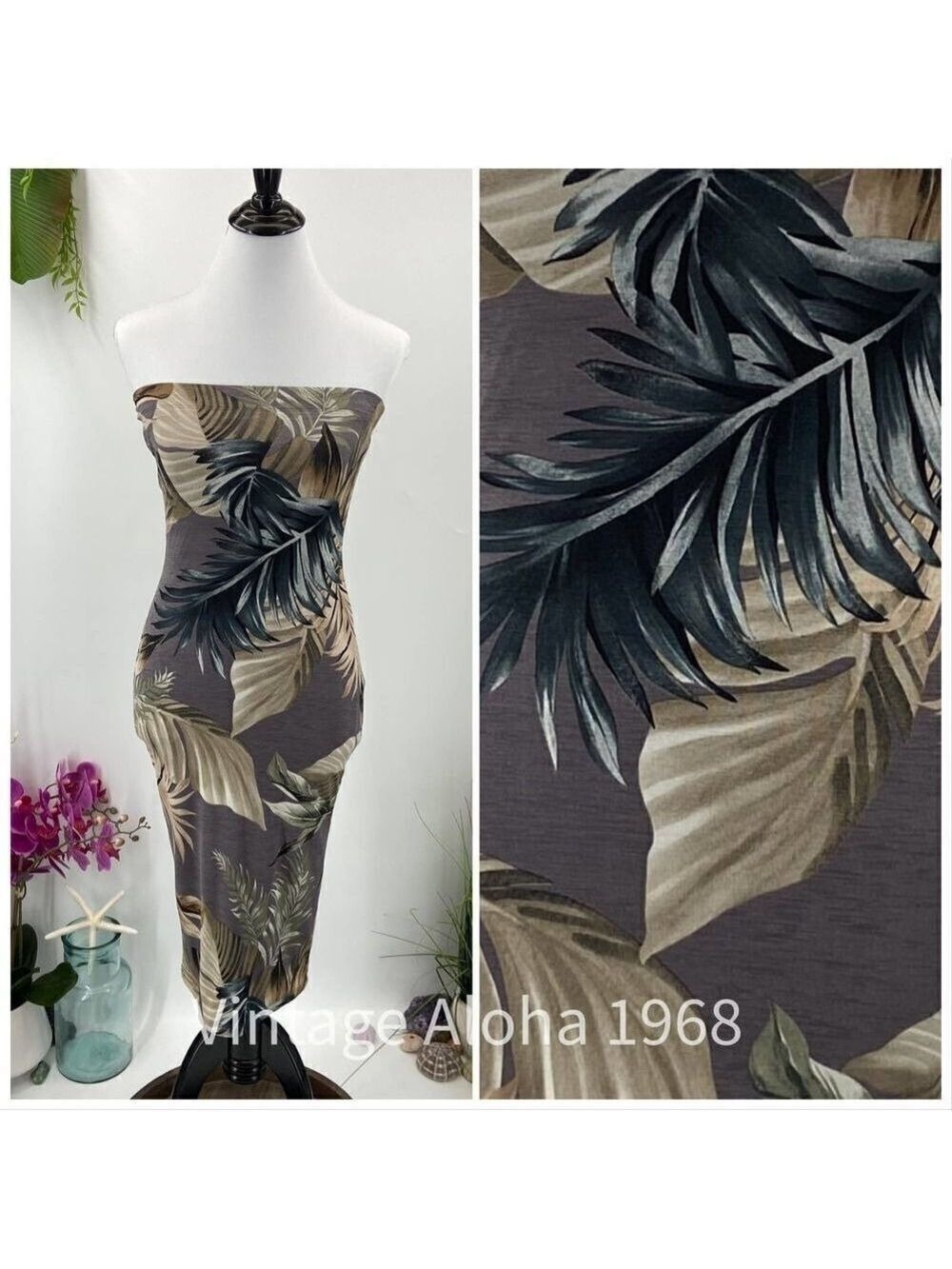 Tiki Dress Lovely Day StraplessTropical PrintβMauve Tan M